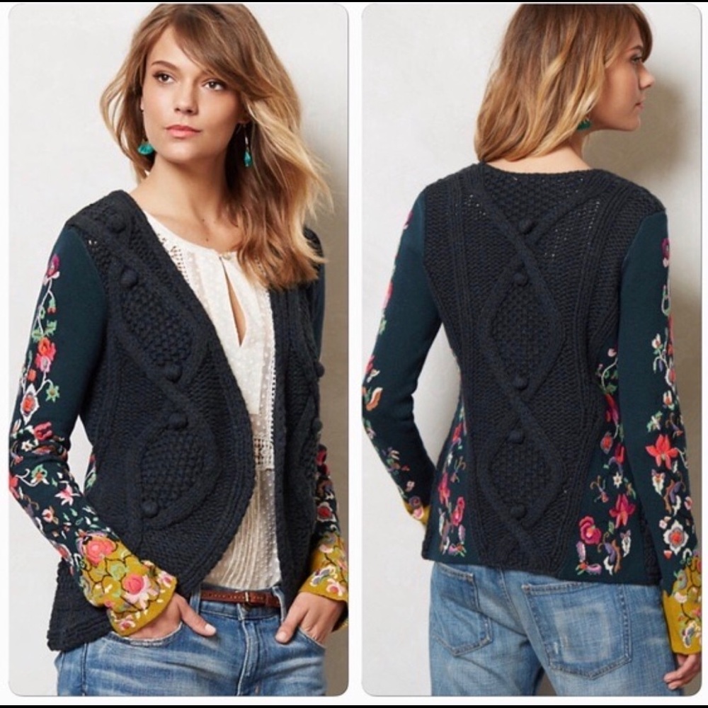 Anthropologie Stitched Flora Cardigan Small